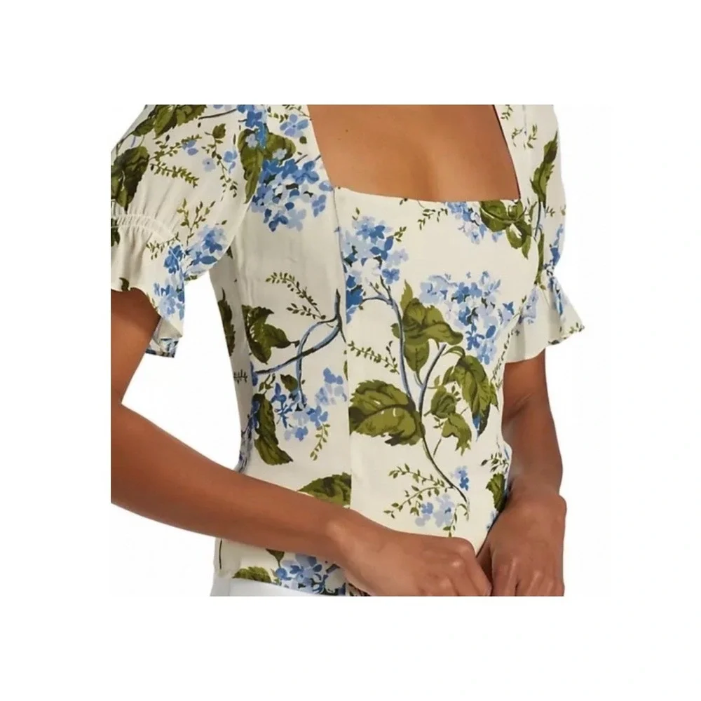 Reformation Constance‎ Floral Puff Sleeve Top Blouse Riviera Hydrangea Garden